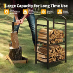 30-Inch Heavy-Duty Firewood Rack with Kindling Hooks - Indoor/Outdoor Steel Log Storage Organizer for Fireplace, Deck or Patio (Silver)