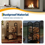 30-Inch Heavy-Duty Firewood Rack with Kindling Hooks - Indoor/Outdoor Steel Log Storage Organizer for Fireplace, Deck or Patio (Silver)
