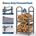 30-Inch Heavy-Duty Firewood Rack with Kindling Hooks - Indoor/Outdoor Steel Log Storage Organizer for Fireplace, Deck or Patio (Silver)
