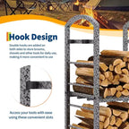 30-Inch Heavy-Duty Firewood Rack with Kindling Hooks - Indoor/Outdoor Steel Log Storage Organizer for Fireplace, Deck or Patio (Silver)