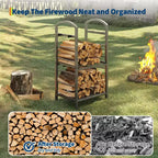 30-Inch Heavy-Duty Firewood Rack with Kindling Hooks - Indoor/Outdoor Steel Log Storage Organizer for Fireplace, Deck or Patio (Silver)