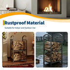 30-Inch Heavy-Duty Firewood Rack with Kindling Hooks - Indoor/Outdoor Steel Log Storage Organizer for Fireplace, Deck or Patio (Silver)