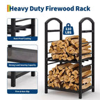 30-Inch Heavy-Duty Firewood Rack with Kindling Hooks - Indoor/Outdoor Steel Log Storage Organizer for Fireplace, Deck or Patio (Silver)