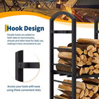 30-Inch Heavy-Duty Firewood Rack with Kindling Hooks - Indoor/Outdoor Steel Log Storage Organizer for Fireplace, Deck or Patio (Silver)