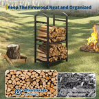 30-Inch Heavy-Duty Firewood Rack with Kindling Hooks - Indoor/Outdoor Steel Log Storage Organizer for Fireplace, Deck or Patio (Silver)