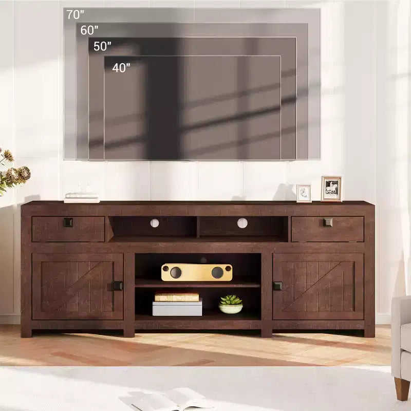 Farmhouse TV Stand for Tv Up to 80 Inches, Long Entertainment Center with 4 Storage Drawers & 3 Open Shelf, Television Consoles Stands for Living Room