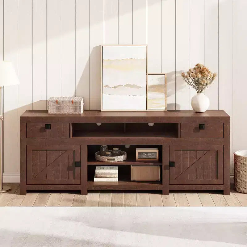 Farmhouse TV Stand for Tv Up to 80 Inches, Long Entertainment Center with 4 Storage Drawers & 3 Open Shelf, Television Consoles Stands for Living Room