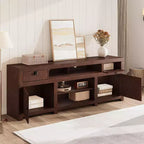 Farmhouse TV Stand for Tv Up to 80 Inches, Long Entertainment Center with 4 Storage Drawers & 3 Open Shelf, Television Consoles Stands for Living Room