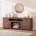 Farmhouse TV Stand for Tv Up to 80 Inches, Long Entertainment Center with 4 Storage Drawers & 3 Open Shelf, Television Consoles Stands for Living Room