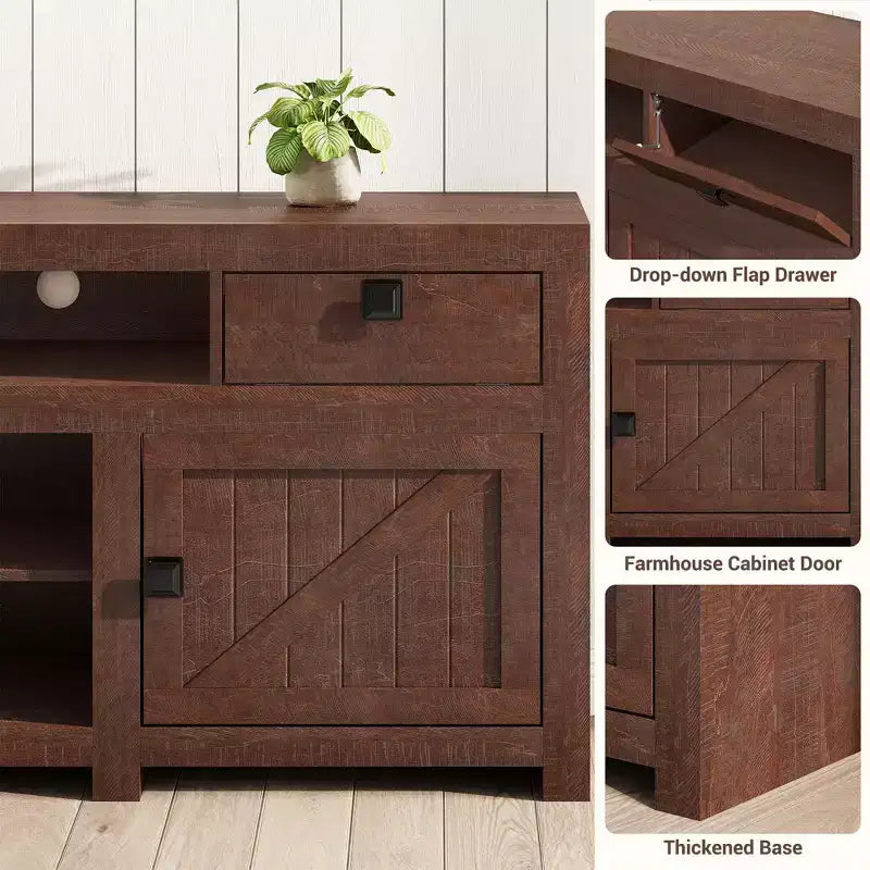 Farmhouse TV Stand for Tv Up to 80 Inches, Long Entertainment Center with 4 Storage Drawers & 3 Open Shelf, Television Consoles Stands for Living Room