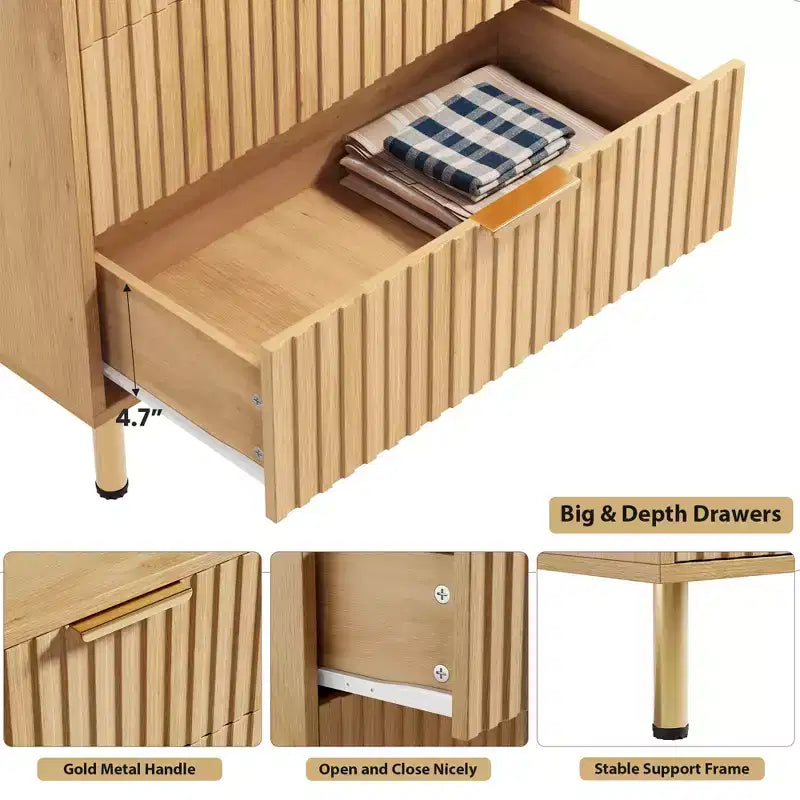 48 In Tall 5 Drawer Dresser, Fluted Modern Chest with Deep Drawers & Wide Top