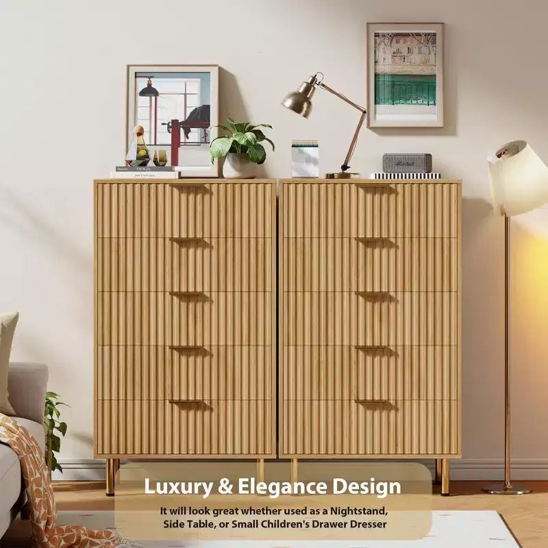 48 In Tall 5 Drawer Dresser, Fluted Modern Chest with Deep Drawers & Wide Top