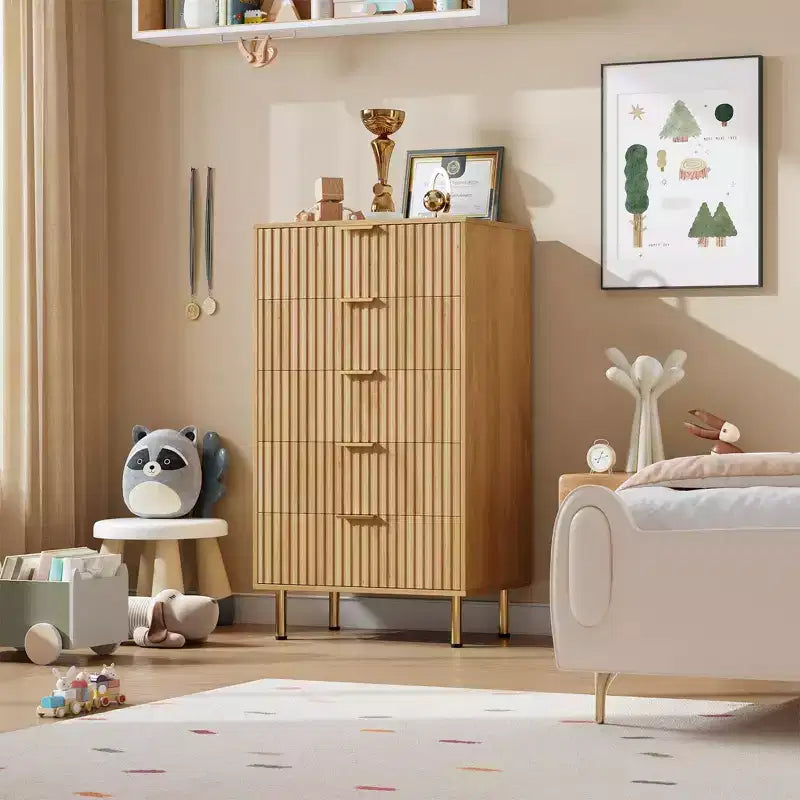 48 In Tall 5 Drawer Dresser, Fluted Modern Chest with Deep Drawers & Wide Top