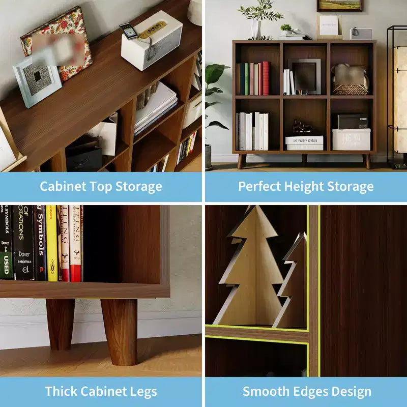 Wooden Cube Bookshelf, Freestanding Open Bookcase, Floor Standing Display Cabinet, Open Storage Organizer for Living Room, Office, Study Room