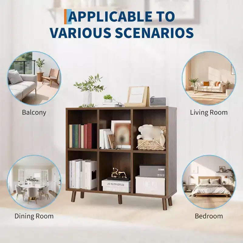 Wooden Cube Bookshelf, Freestanding Open Bookcase, Floor Standing Display Cabinet, Open Storage Organizer for Living Room, Office, Study Room