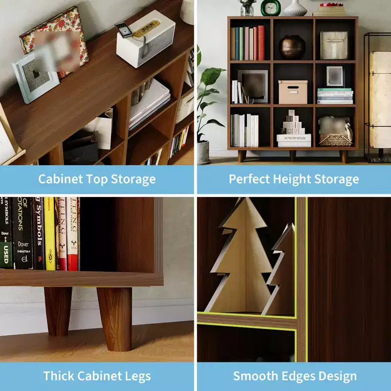 Wooden Cube Bookshelf, Freestanding Open Bookcase, Floor Standing Display Cabinet, Open Storage Organizer for Living Room, Office, Study Room