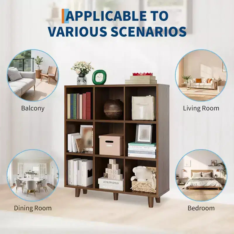 Wooden Cube Bookshelf, Freestanding Open Bookcase, Floor Standing Display Cabinet, Open Storage Organizer for Living Room, Office, Study Room