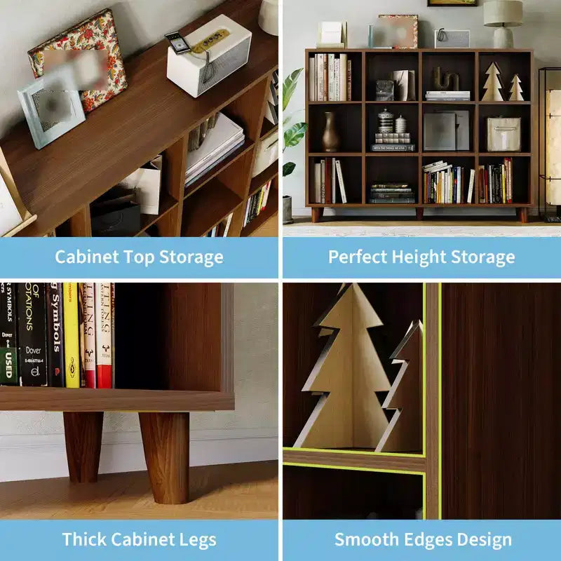 Wooden Cube Bookshelf, Freestanding Open Bookcase, Floor Standing Display Cabinet, Open Storage Organizer for Living Room, Office, Study Room