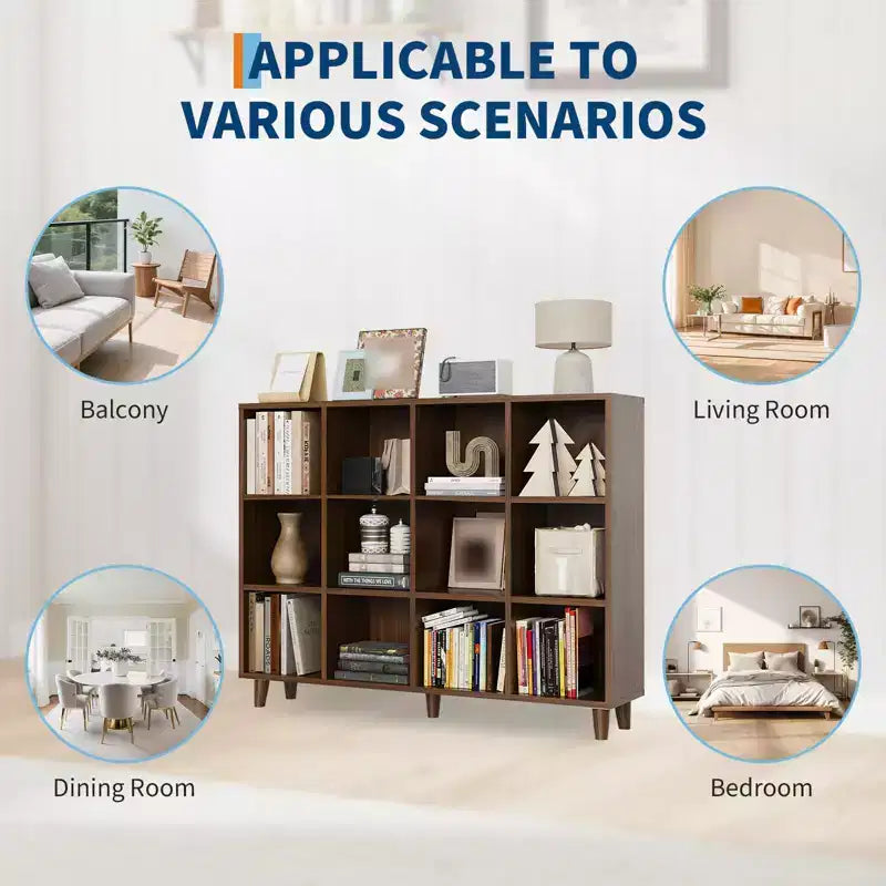 Wooden Cube Bookshelf, Freestanding Open Bookcase, Floor Standing Display Cabinet, Open Storage Organizer for Living Room, Office, Study Room
