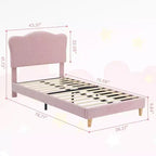 Upholstered Twin Bed Frame with Headboard, 77x39.4 in Toddler Bed for Kids Girls, Soft Padded Platform Bedframe, Sturdy Wooden Slats Support, Pink
