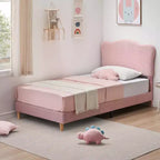Upholstered Twin Bed Frame with Headboard, 77x39.4 in Toddler Bed for Kids Girls, Soft Padded Platform Bedframe, Sturdy Wooden Slats Support, Pink