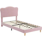 Upholstered Twin Bed Frame with Headboard, 77x39.4 in Toddler Bed for Kids Girls, Soft Padded Platform Bedframe, Sturdy Wooden Slats Support, Pink