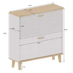 Shoe Cabinet Narrow Entryway, Compact Freestanding Shoe Rack with 2 Flip Drawers and Natural Wood Legs, Holds 8-16 Pairs of Shoes, for Entryway