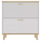 Shoe Cabinet Narrow Entryway, Compact Freestanding Shoe Rack with 2 Flip Drawers and Natural Wood Legs, Holds 8-16 Pairs of Shoes, for Entryway