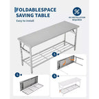 48*24 Inch Heavy-Duty Stainless Steel Folding Table with Undershelf | Commercial/Home Workstation for Food Prep & Catering