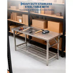 48*24 Inch Heavy-Duty Stainless Steel Folding Table with Undershelf | Commercial/Home Workstation for Food Prep & Catering