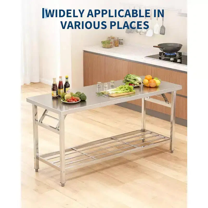 48*24 Inch Heavy-Duty Stainless Steel Folding Table with Undershelf | Commercial/Home Workstation for Food Prep & Catering