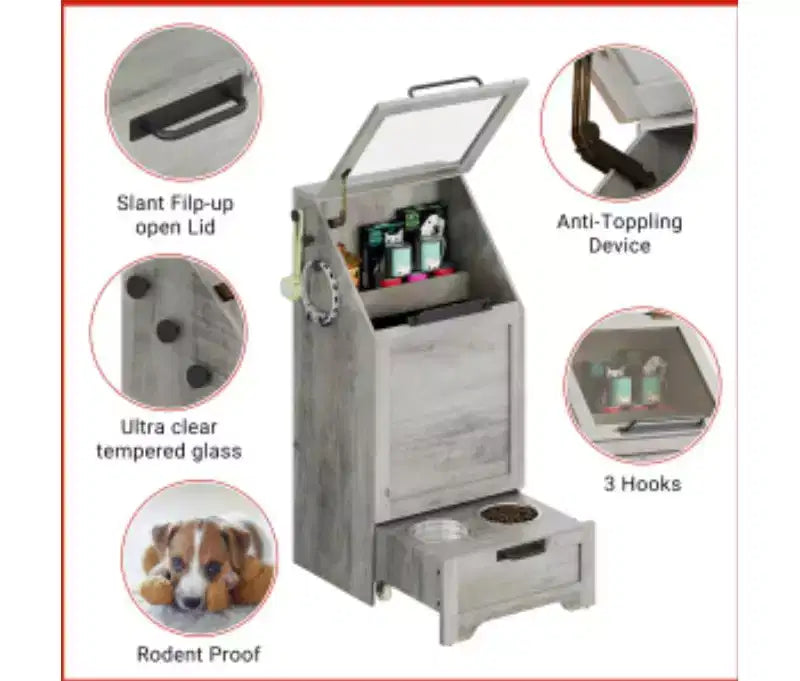 MDF, PB & Iron Flip-top Dog Food Storage Cabinet