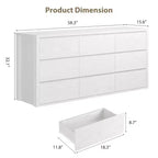 9-Drawer Wooden Dresser, Handle-Free Storage Cabinet for Bedroom, Living Room & Hallway, with Anti-Tip Safety