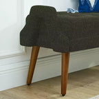 Modern Ottoman Bench with Irregular Geometric Armrests Upholstered Vanity Stool with Wood Legs Entryway Bench for Bedroom, Living Room