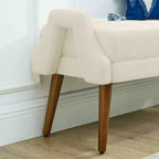 Modern Ottoman Bench with Irregular Geometric Armrests Upholstered Vanity Stool with Wood Legs Entryway Bench for Bedroom, Living Room