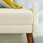 Modern Ottoman Bench with Irregular Geometric Armrests Upholstered Vanity Stool with Wood Legs Entryway Bench for Bedroom, Living Room