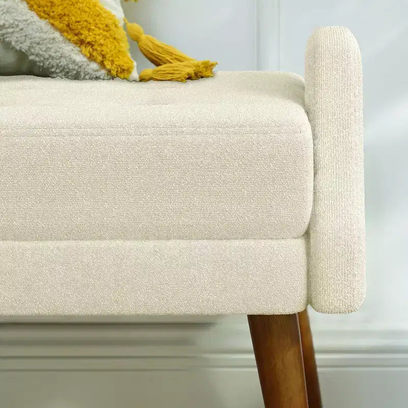 Modern Ottoman Bench with Irregular Geometric Armrests Upholstered Vanity Stool with Wood Legs Entryway Bench for Bedroom, Living Room