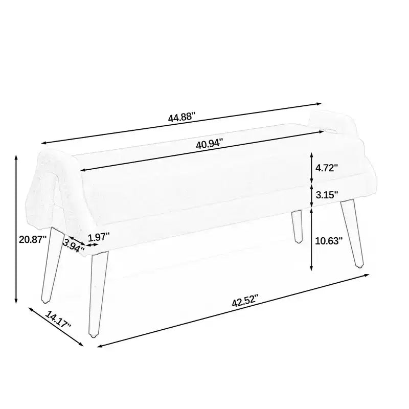 Modern Ottoman Bench with Irregular Geometric Armrests Upholstered Vanity Stool with Wood Legs Entryway Bench for Bedroom, Living Room