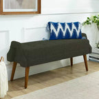 Modern Ottoman Bench with Irregular Geometric Armrests Upholstered Vanity Stool with Wood Legs Entryway Bench for Bedroom, Living Room