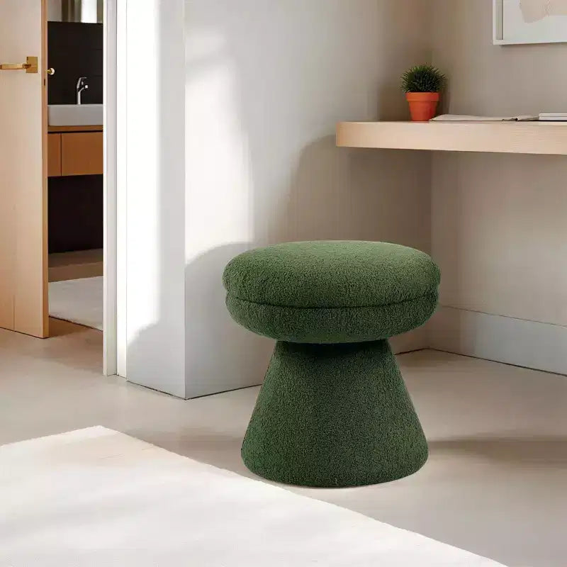 17.5 Mushroom Shape Accent Stool,Round Top Teddy Fabric Ottoman with Pedestal Base,Shearling-Like Pouf for Living Room,Bedroom,Entryway