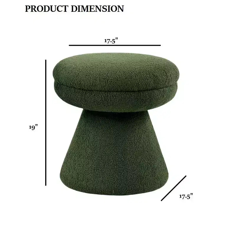 17.5 Mushroom Shape Accent Stool,Round Top Teddy Fabric Ottoman with Pedestal Base,Shearling-Like Pouf for Living Room,Bedroom,Entryway