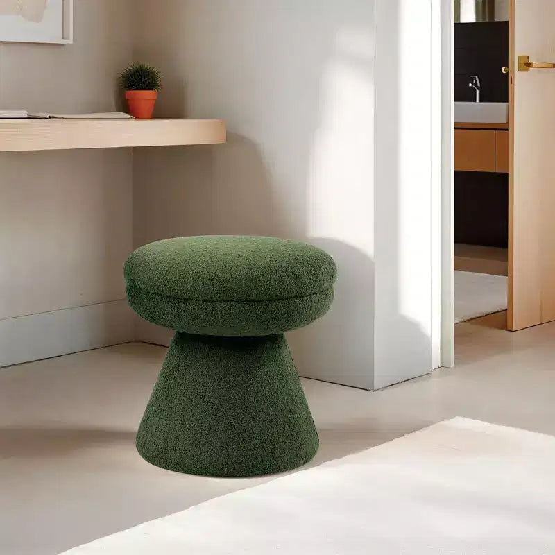 17.5 Mushroom Shape Accent Stool,Round Top Teddy Fabric Ottoman with Pedestal Base,Shearling-Like Pouf for Living Room,Bedroom,Entryway