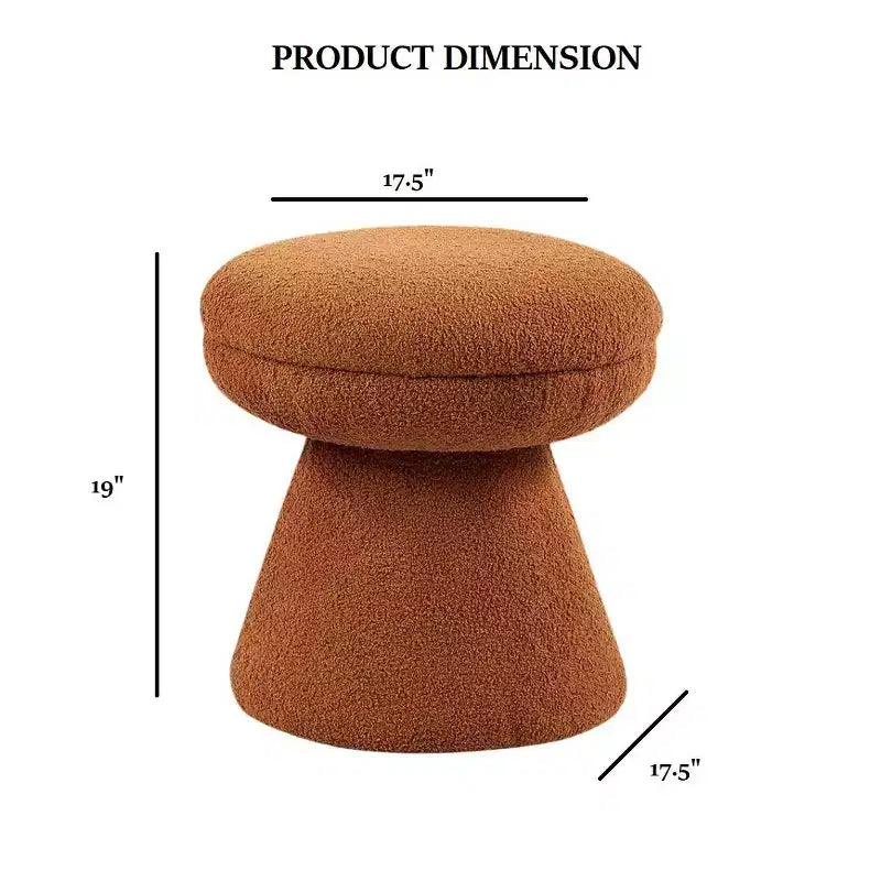 17.5 Mushroom Shape Accent Stool,Round Top Teddy Fabric Ottoman with Pedestal Base,Shearling-Like Pouf for Living Room,Bedroom,Entryway