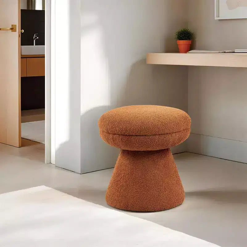 17.5 Mushroom Shape Accent Stool,Round Top Teddy Fabric Ottoman with Pedestal Base,Shearling-Like Pouf for Living Room,Bedroom,Entryway