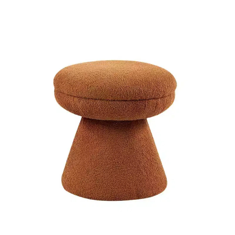 17.5 Mushroom Shape Accent Stool,Round Top Teddy Fabric Ottoman with Pedestal Base,Shearling-Like Pouf for Living Room,Bedroom,Entryway