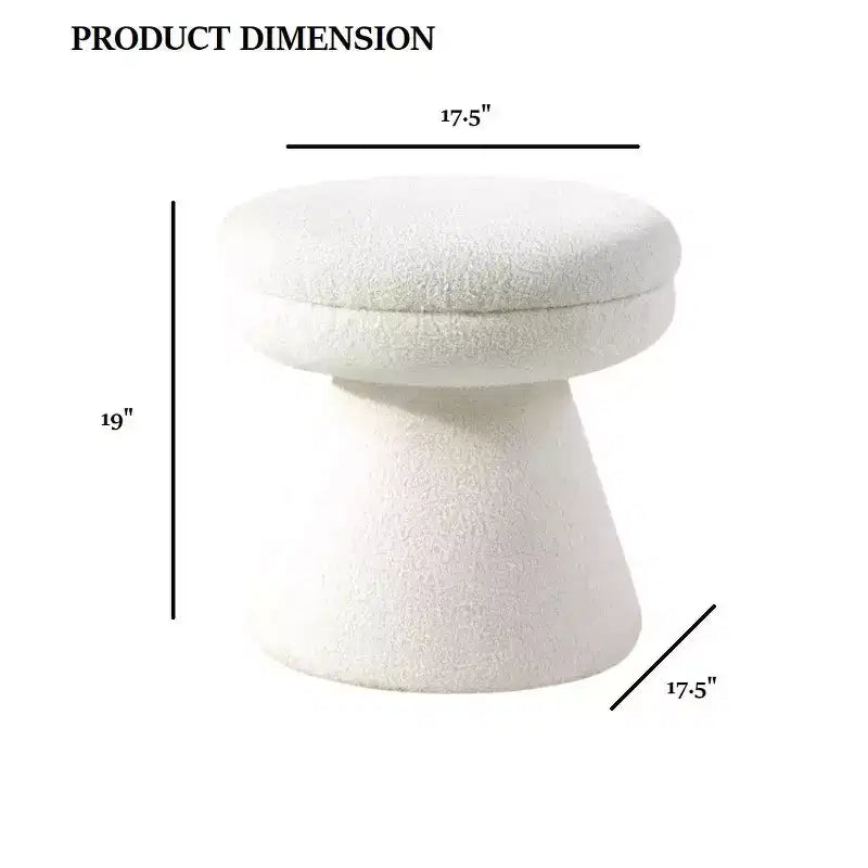 17.5 Mushroom Shape Accent Stool,Round Top Teddy Fabric Ottoman with Pedestal Base,Shearling-Like Pouf for Living Room,Bedroom,Entryway