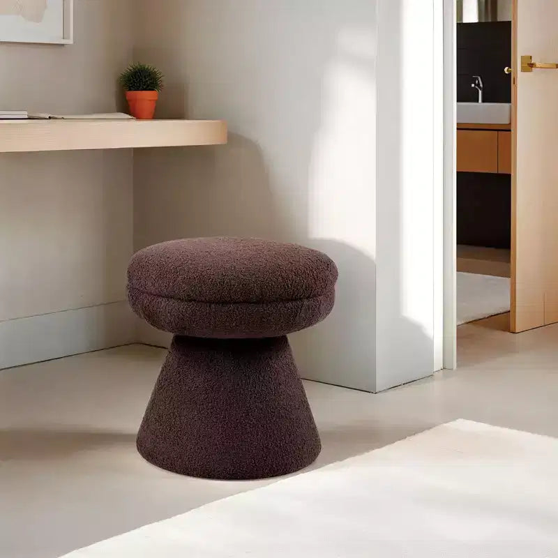 17.5 Mushroom Shape Accent Stool,Round Top Teddy Fabric Ottoman with Pedestal Base,Shearling-Like Pouf for Living Room,Bedroom,Entryway
