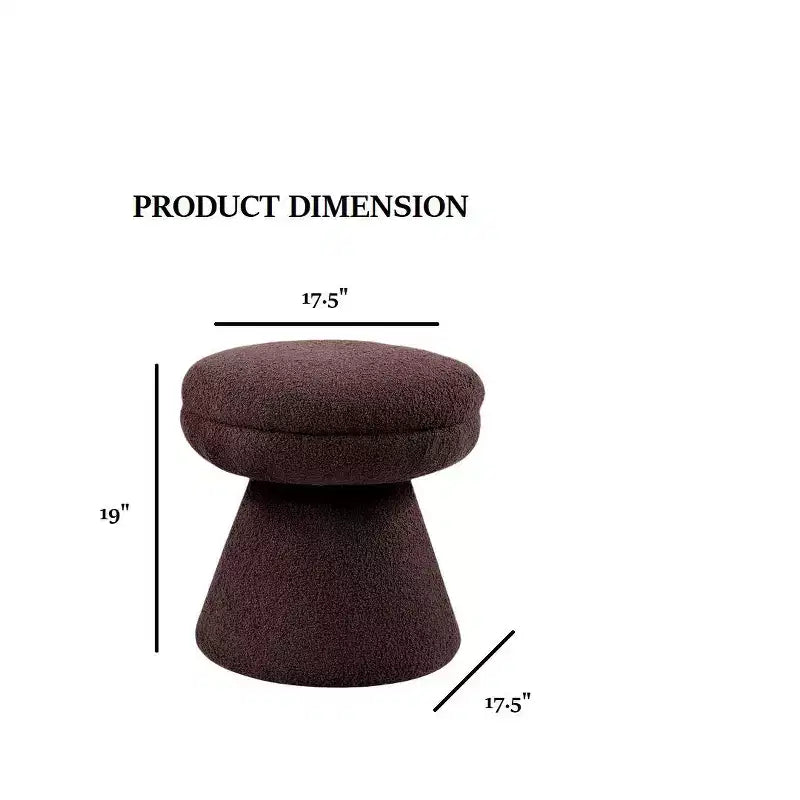 17.5 Mushroom Shape Accent Stool,Round Top Teddy Fabric Ottoman with Pedestal Base,Shearling-Like Pouf for Living Room,Bedroom,Entryway