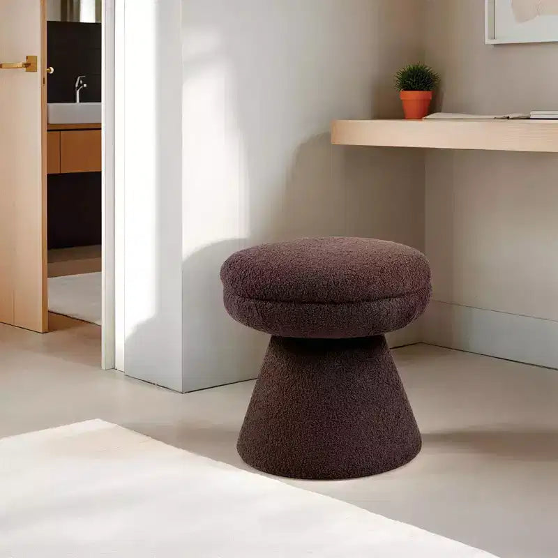 17.5 Mushroom Shape Accent Stool,Round Top Teddy Fabric Ottoman with Pedestal Base,Shearling-Like Pouf for Living Room,Bedroom,Entryway