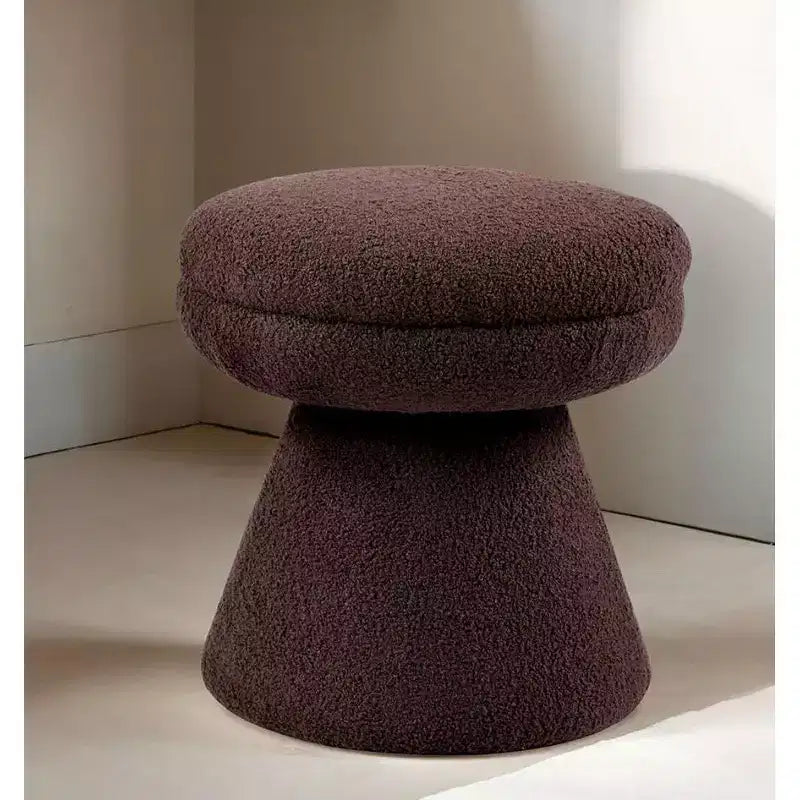 17.5 Mushroom Shape Accent Stool,Round Top Teddy Fabric Ottoman with Pedestal Base,Shearling-Like Pouf for Living Room,Bedroom,Entryway